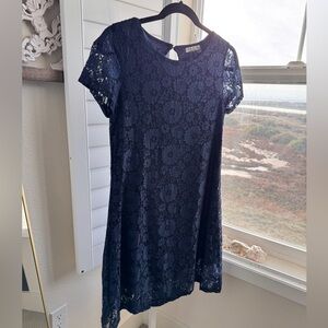 Zeela. Size S. Navy blue shift style lace dress. Knee length